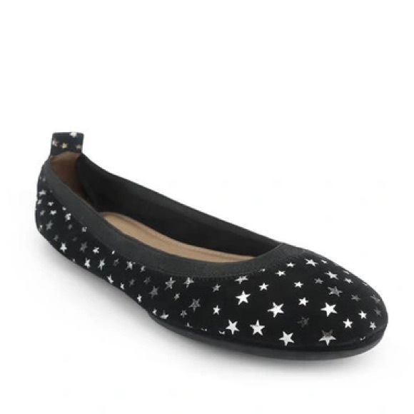 YS Yosi Samra Black Star Metallic Print Foldable Ballet Flats - Picture 2 of 9